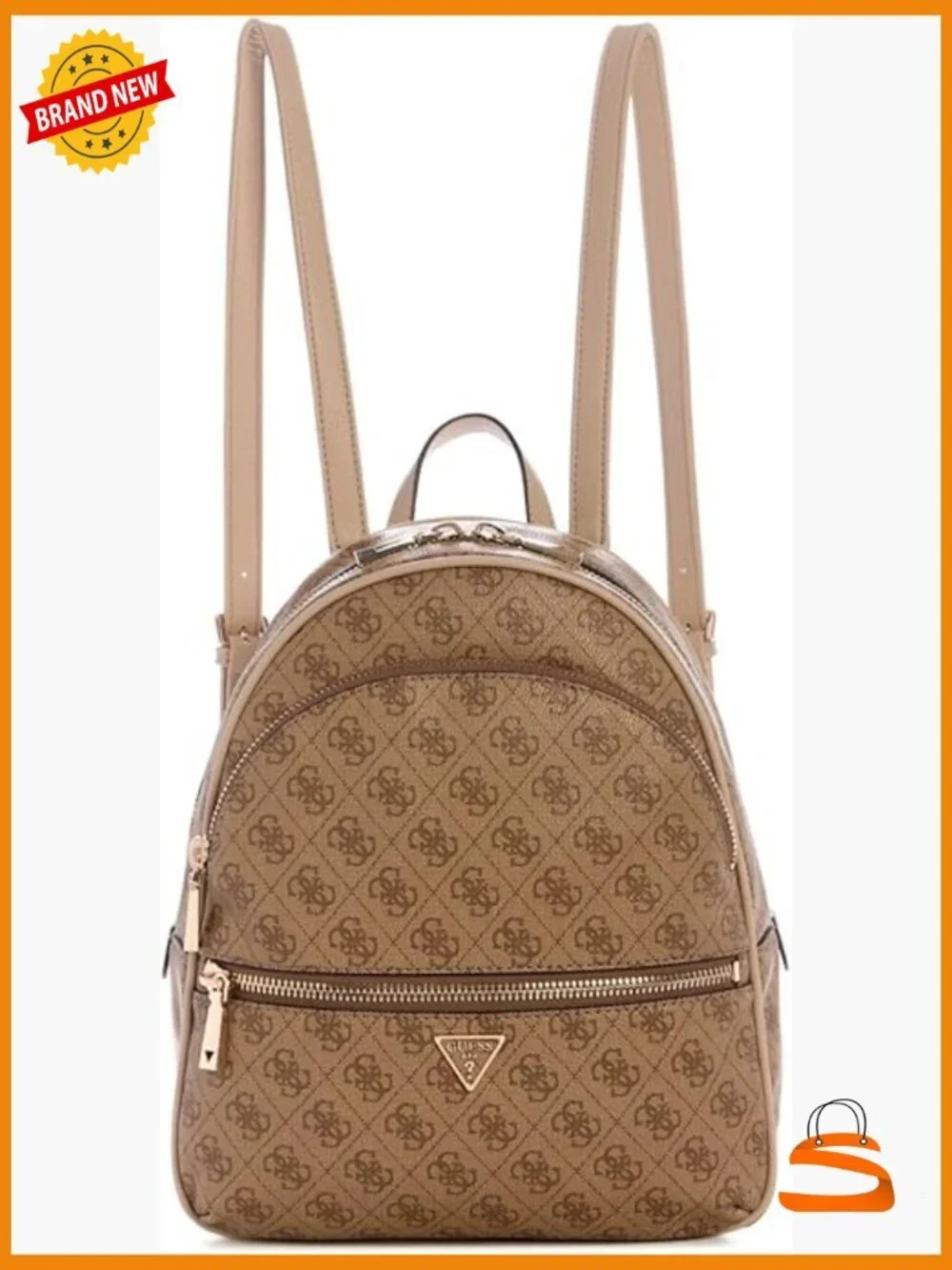 Large Backpack with Zip Pockets and Gold Hardware
